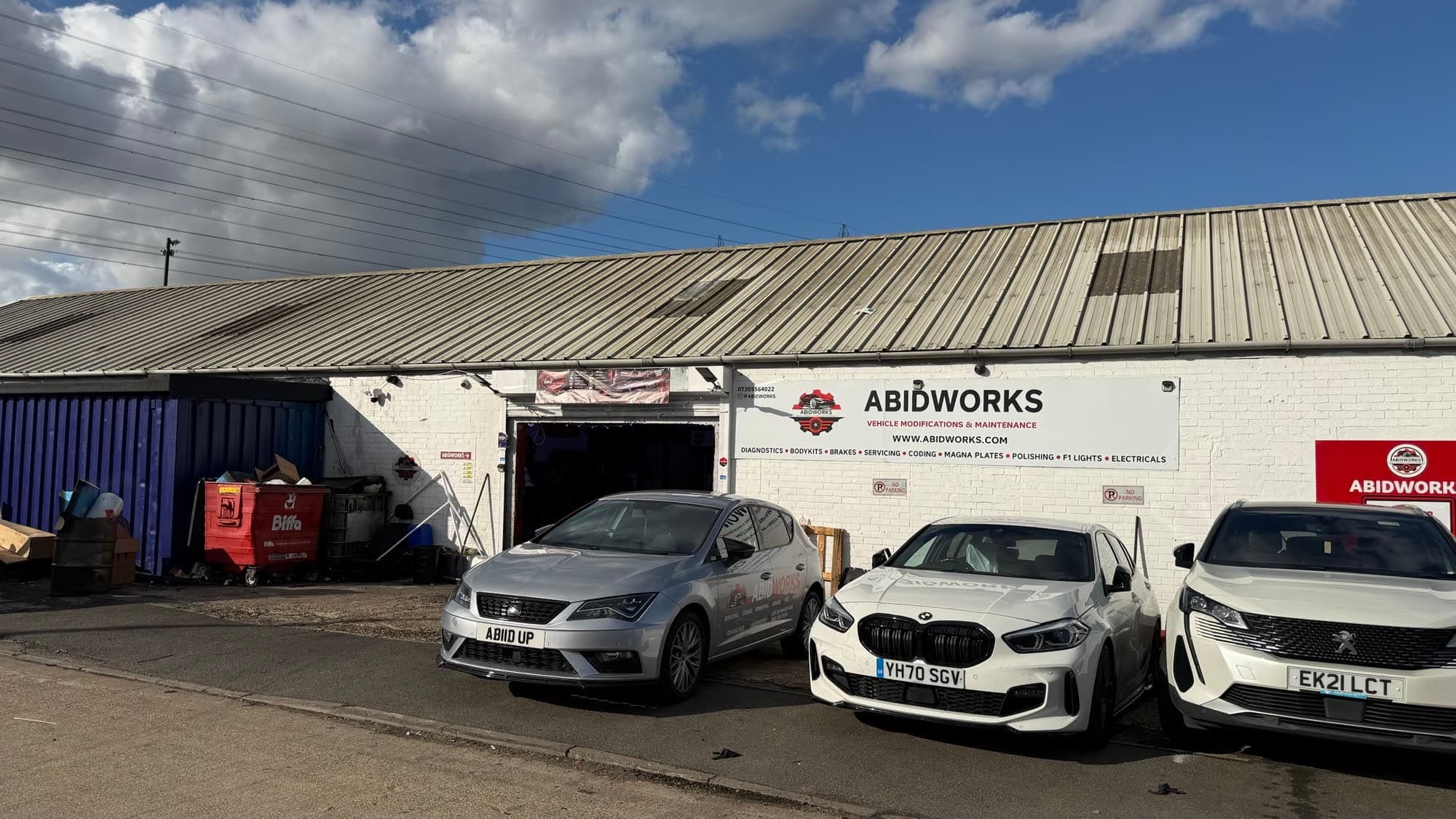 The Abidworks workshop frontage at Unit 2B, Manor Road, Grays