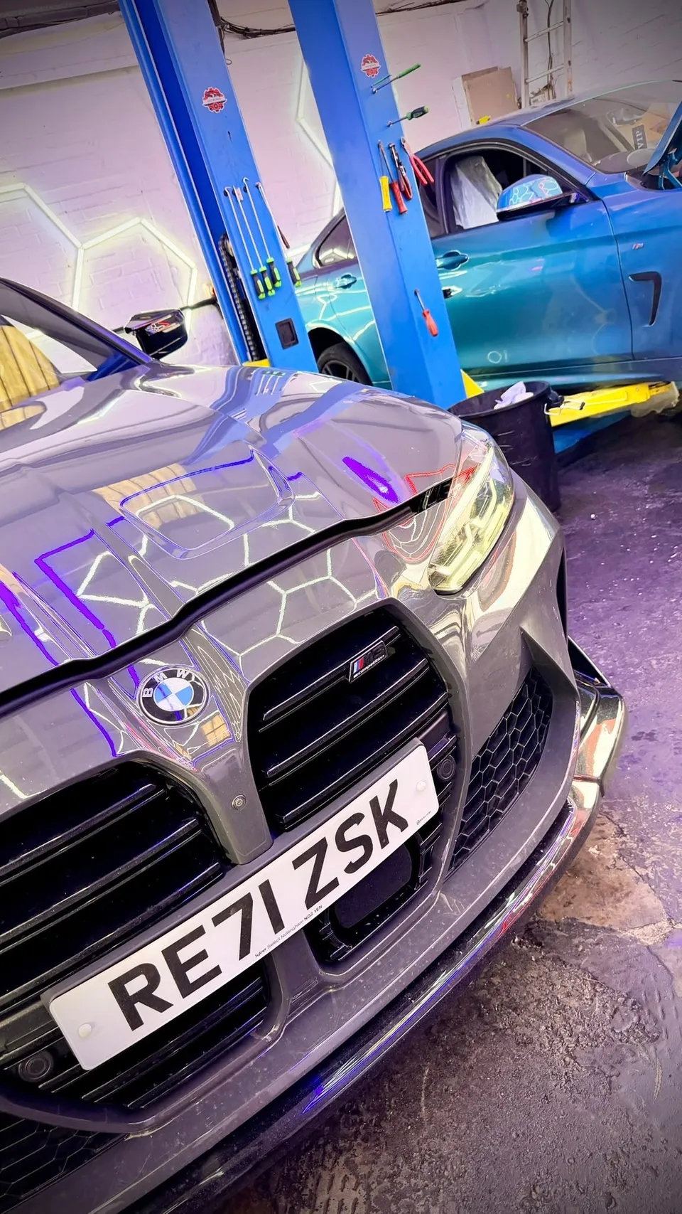 Grey BMW M3 in the Abidworks workshop, Grays